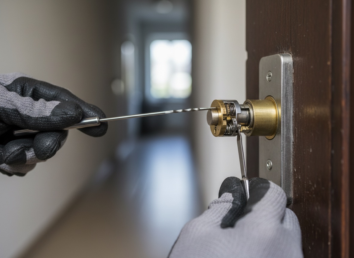 Dépannage serrure à Lyon 7 — mains de serrurier sur cylindre haute sécurité